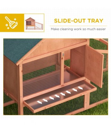 2 Tier Wood Rabbit Hutch Water Resistant Asphalt Roof Ramp 144 x 64.5 x 100 cm