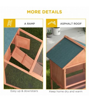 2 Tier Wood Rabbit Hutch Water Resistant Asphalt Roof Ramp 144 x 64.5 x 100 cm
