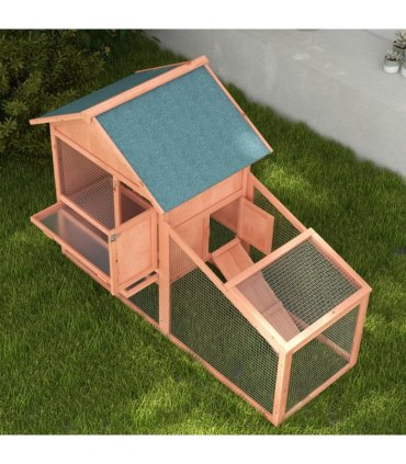 2 Tier Wood Rabbit Hutch Water Resistant Asphalt Roof Ramp 144 x 64.5 x 100 cm