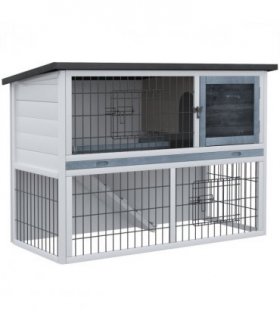 Rabbit Hutch and Run w/ Removable Tray Openable Top for Indoors & Outdoors Grey