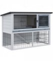 Rabbit Hutch and Run w/ Removable Tray Openable Top for Indoors & Outdoors Grey