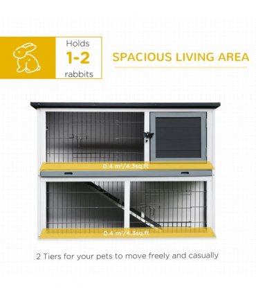 Rabbit Hutch and Run w/ Removable Tray Openable Top for Indoors & Outdoors Grey