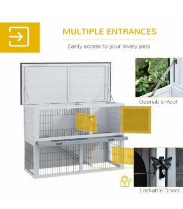Rabbit Hutch and Run w/ Removable Tray Openable Top for Indoors & Outdoors Grey