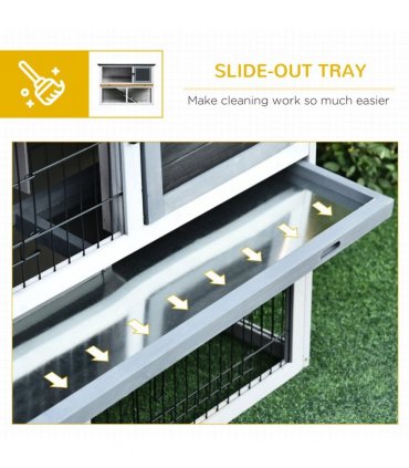 Rabbit Hutch and Run w/ Removable Tray Openable Top for Indoors & Outdoors Grey