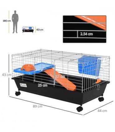 Cage Black 89L x 44W x 43H cm Small Animal Home for Rabbit Ferret Chinchilla