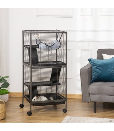 Rolling Small Animal Cage for Chinchillas Ferrets Kittens w/ Platform Ramp Tray