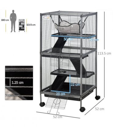 Rolling Small Animal Cage for Chinchillas Ferrets Kittens w/ Platform Ramp Tray