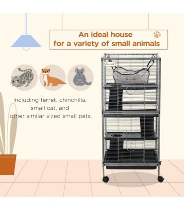 Rolling Small Animal Cage for Chinchillas Ferrets Kittens w/ Platform Ramp Tray