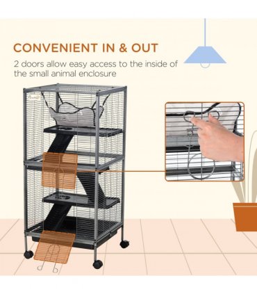 Rolling Small Animal Cage for Chinchillas Ferrets Kittens w/ Platform Ramp Tray