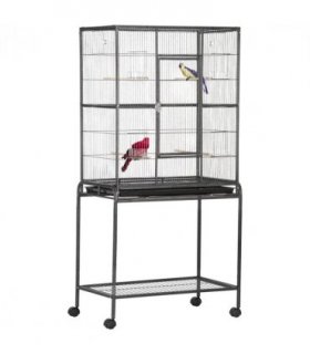 Rolling Bird Cage w/ Detachable Stand, Storage Shelf, Wood Perch, Food Container