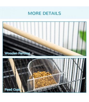 Rolling Bird Cage w/ Detachable Stand, Storage Shelf, Wood Perch, Food Container