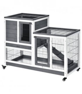 Wooden Rabbit Hutch Bunny Guinea Pigs House Cage Wheels Indoor 110 x 50 x 86cm