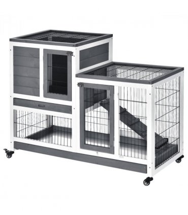 Wooden Rabbit Hutch Bunny Guinea Pigs House Cage Wheels Indoor 110 x 50 x 86cm
