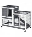 Wooden Rabbit Hutch Bunny Guinea Pigs House Cage Wheels Indoor 110 x 50 x 86cm