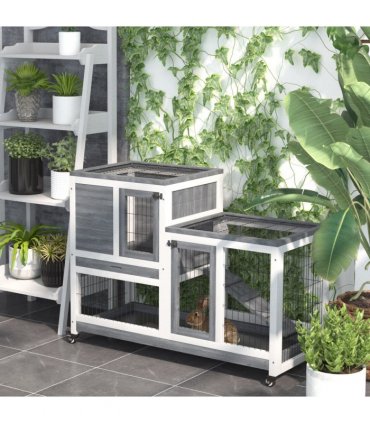 Wooden Rabbit Hutch Bunny Guinea Pigs House Cage Wheels Indoor 110 x 50 x 86cm