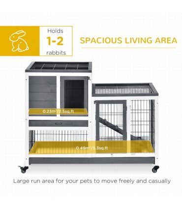 Wooden Rabbit Hutch Bunny Guinea Pigs House Cage Wheels Indoor 110 x 50 x 86cm
