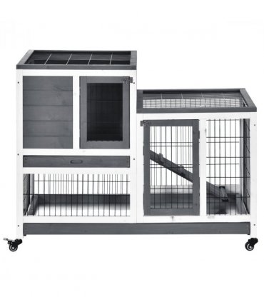 Wooden Rabbit Hutch Bunny Guinea Pigs House Cage Wheels Indoor 110 x 50 x 86cm