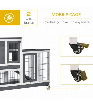 Wooden Rabbit Hutch Bunny Guinea Pigs House Cage Wheels Indoor 110 x 50 x 86cm