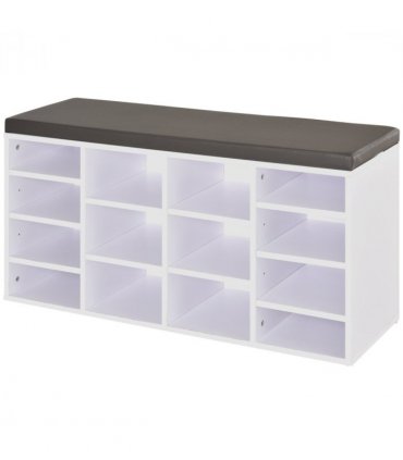 PU Leather 14-Compartment Shoe Storage Bench Brown/White