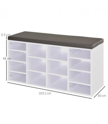 PU Leather 14-Compartment Shoe Storage Bench Brown/White