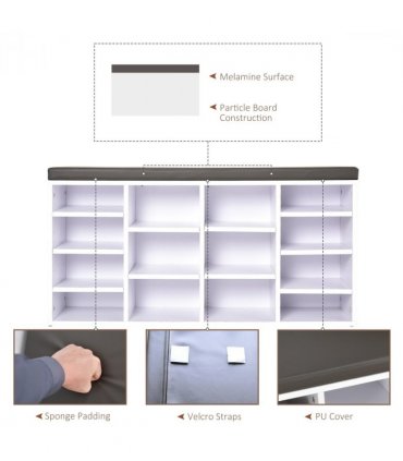 PU Leather 14-Compartment Shoe Storage Bench Brown/White