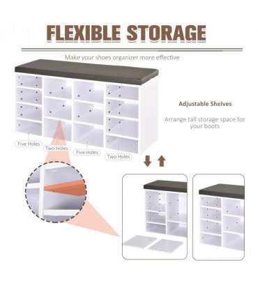 PU Leather 14-Compartment Shoe Storage Bench Brown/White