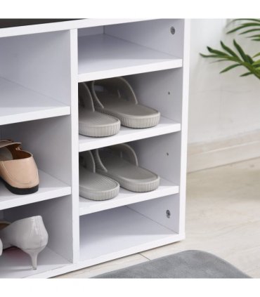 PU Leather 14-Compartment Shoe Storage Bench Brown/White