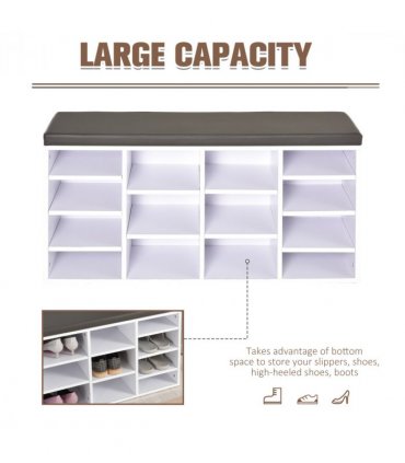 PU Leather 14-Compartment Shoe Storage Bench Brown/White