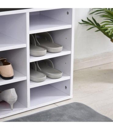 PU Leather 14-Compartment Shoe Storage Bench Brown/White