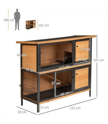 Wooden Metal Rabbit Hutch Pet House Bunny w/ Slide-Out Tray Outdoor Light Yellow