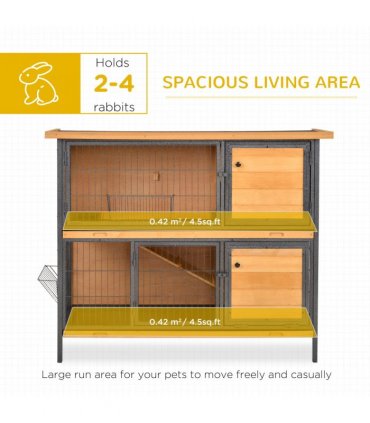 Wooden Metal Rabbit Hutch Pet House Bunny w/ Slide-Out Tray Outdoor Light Yellow