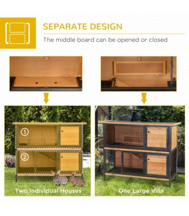 Wooden Metal Rabbit Hutch Pet House Bunny w/ Slide-Out Tray Outdoor Light Yellow