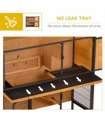 Wooden Metal Rabbit Hutch Pet House Bunny w/ Slide-Out Tray Outdoor Light Yellow
