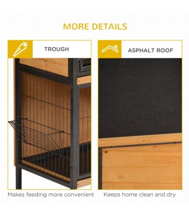 Wooden Metal Rabbit Hutch Pet House Bunny w/ Slide-Out Tray Outdoor Light Yellow