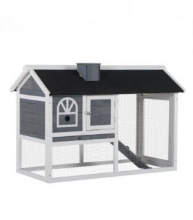 Rabbit Hutch Wood Bunny Cage for Outdoor Indoor w/ Pull Out Tray Run Box Ramp
