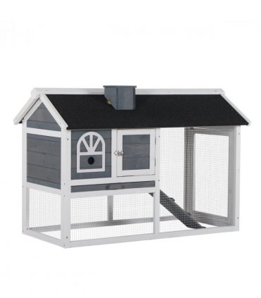 Rabbit Hutch Wood Bunny Cage for Outdoor Indoor w/ Pull Out Tray Run Box Ramp