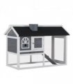 Rabbit Hutch Wood Bunny Cage for Outdoor Indoor w/ Pull Out Tray Run Box Ramp