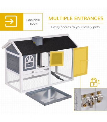 Rabbit Hutch Wood Bunny Cage for Outdoor Indoor w/ Pull Out Tray Run Box Ramp