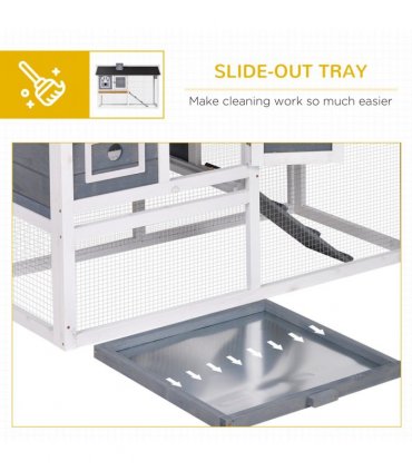 Rabbit Hutch Wood Bunny Cage for Outdoor Indoor w/ Pull Out Tray Run Box Ramp