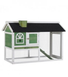 Rabbit Hutch Wood Bunny Cage for Outdoor Indoor w/ Pull Out Tray Run Ramp Green