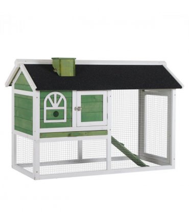 Rabbit Hutch Wood Bunny Cage for Outdoor Indoor w/ Pull Out Tray Run Ramp Green