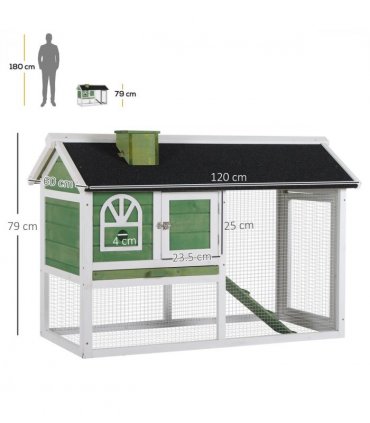 Rabbit Hutch Wood Bunny Cage for Outdoor Indoor w/ Pull Out Tray Run Ramp Green