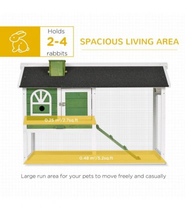 Rabbit Hutch Wood Bunny Cage for Outdoor Indoor w/ Pull Out Tray Run Ramp Green