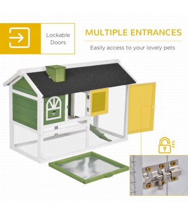 Rabbit Hutch Wood Bunny Cage for Outdoor Indoor w/ Pull Out Tray Run Ramp Green