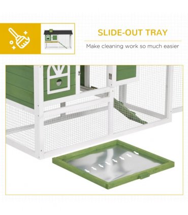 Rabbit Hutch Wood Bunny Cage for Outdoor Indoor w/ Pull Out Tray Run Ramp Green