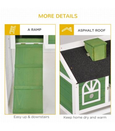 Rabbit Hutch Wood Bunny Cage for Outdoor Indoor w/ Pull Out Tray Run Ramp Green