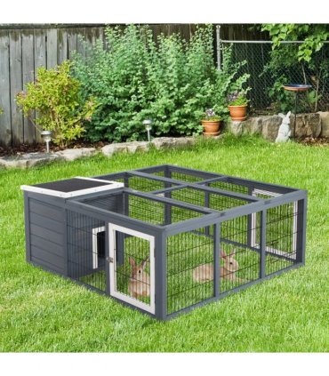 Rabbit Run Small Animal Hutch Guinea Pig House with Openable Main House & Roof