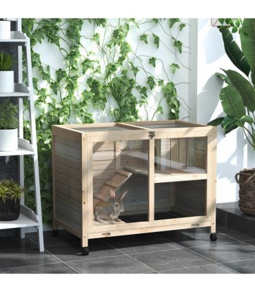 Indoor Rabbit Hutch Guinea Pig House Bunny Cage Openable Roof, Natural
