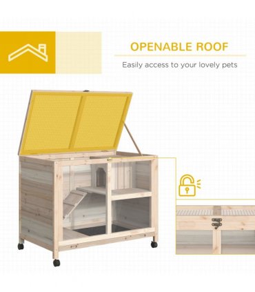 Indoor Rabbit Hutch Guinea Pig House Bunny Cage Openable Roof, Natural
