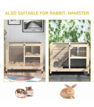 Indoor Rabbit Hutch Guinea Pig House Bunny Cage Openable Roof, Natural